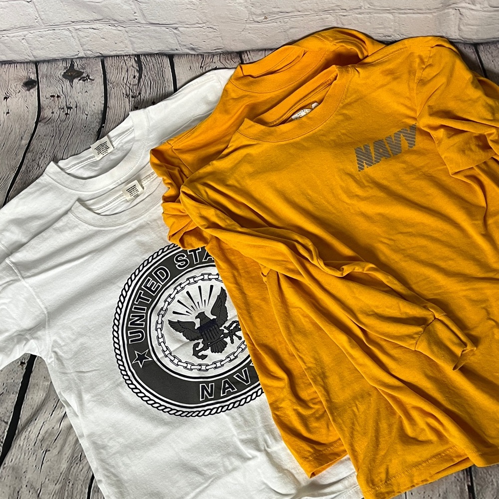Navy Long and Short Sleeve Tees - White and Yellow